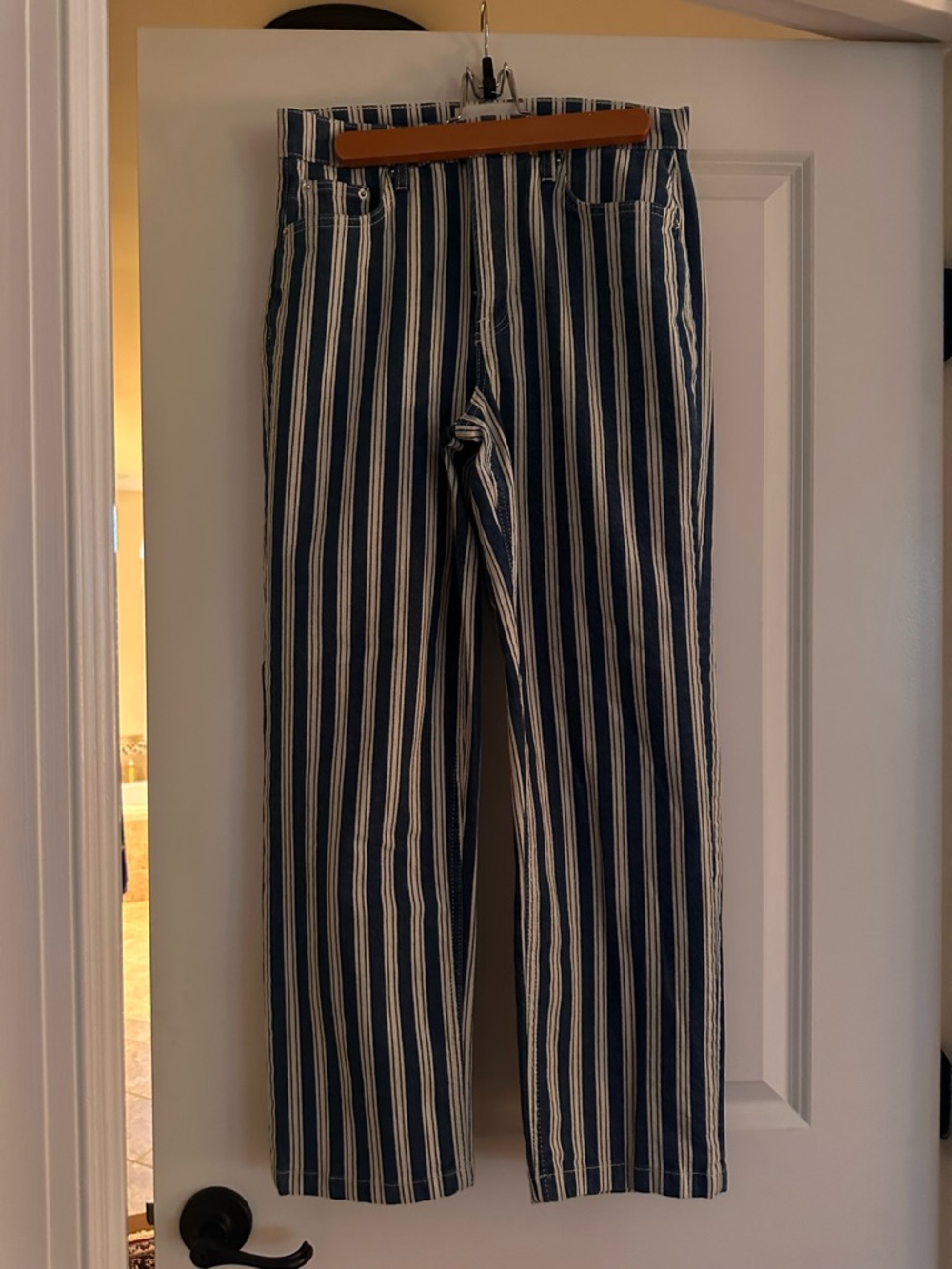 Boden Navy & White Vertical Stripe Straight-Leg Jeans